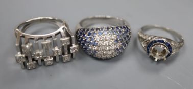 A modern Italian 750 and pave set sapphire and diamond set cocktail ring by Leo Pizzo, a 1920's/