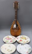 A 19th century Italian mother of pearl and tortoiseshell mounted mandolin, 60cm