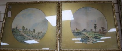 F. Sherrell, pair of watercolours, Mountain landscapes, tondo, 39cm