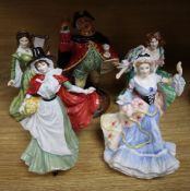 Set of four Doulton porcelain figurines 'Ladies of the British Isles' and one other Town Crier,