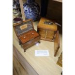 A Regency rosewood tea caddy, width 20cm and a Victorian pine slide cabinet (empty)