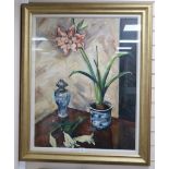 Laura Harrison, oil on canvas, Pink Amaryllis, signed, 90 x 70cm