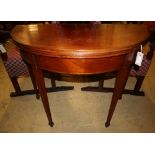 A George III inlaid mahogany demi-lune tea table with folding top