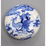 A Chinese blue and white circular seal paste box, Qianlong six character seal mark and probably of