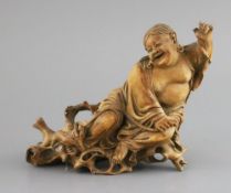 A Chinese bamboo group of Liu Hai and his three legged toad, late 19th/early 20th century, the