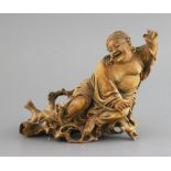 A Chinese bamboo group of Liu Hai and his three legged toad, late 19th/early 20th century, the