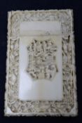 A Cantonese carved ivory card case, height 11cm