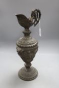 A Cellini style cast spelter ewer side ornament, height 40cm