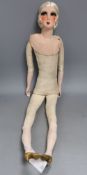 An Art Deco doll, no clothes, fabric head separate, height 80cmCONDITION: Good condition.