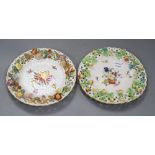 Two Continental floral encrusted reticulated platesCONDITION: Fruit dish - four rim cracks/firing