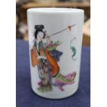 A Chinese famille rose brush pot, height 11cm