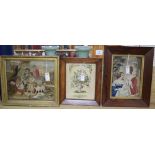 Three framed needlework pictures, largest 38 x 33cm