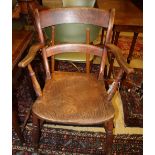 A late Victorian elm seat and beech Windsor elbow chair