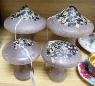 Boda, Sweden, a near pair of glass mushrooms designed by Monica Backström and a similar smaller pair