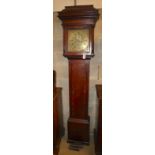 A brass faced eight day grandfather clock, Nantwich maker, height 218cm, width 55cm, depth 28cm