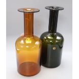 Otto Brauer, Holmegaard, Denmark, a large amber glass Gul Vase and a similar dark green vase (