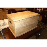 A Victorian stripped pine trunk with internal candlebox, Width 83cm