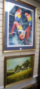 Emma Faull (b.1956), watercolour, Macaws on a branch, signed and dated 1987, 72 x 53cm and an oil of