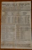 DORLING'S LIST OF EPSOM RACES for 30th May 1877. Race card with adverts on the back.
