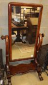 A Victorian mahogany cheval mirror, W.80cm, H.143cm,