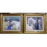 Tony Sheath, pair of oils on board, Figures with horses, 24 x 29cm