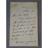 Gilbert, William Schwenck, Sir. An autograph letter, dated 17th Jan. 1887, 2pp, 12mo, to an artist