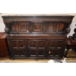 A 17th century large oak court cupboard, W.186cm, D.53cm, H.155cm