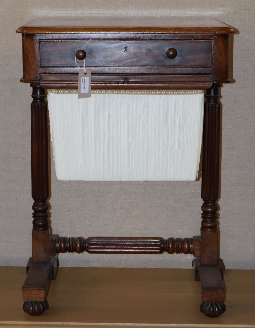 An early Victorian mahogany work table, Width 53cm