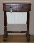 An early Victorian mahogany work table, Width 53cm