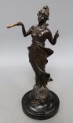 An early 20th century German 'Diana' spelter mystery clock, height 32cm