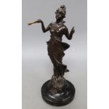 An early 20th century German 'Diana' spelter mystery clock, height 32cm