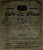 A Rules leaflet for THE NEW GAME OF KINGS AND QUEENS. For the Drawing Room or Lawn, late 19th