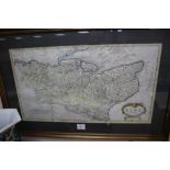 Robert Morden, hand-coloured map of Kent, 35 x 63cm