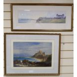Robert Brindley, watercolour, "West Cliff, Whitby", 14 x 59cm, and Sarah Johnson (19th C.),
