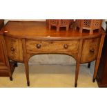 A George III bow front mahogany sideboard - worm to plywood back, width 152cm, depth 62cm, height