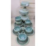 Francis Doherty (Brighton Ceramicist). A glazed cake stand and six cups and saucers
