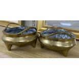 Two 20th century Chinese bronze censers, diameter 12cm (one a.f.)