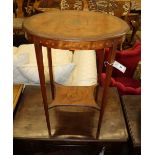 An Edwardian painted and decorated satinwood oval occasional table, 57cm
