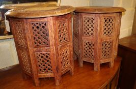 Two Indian carved hardwood occasional tables, width 45cm, depth 45cm, height 47.5cm