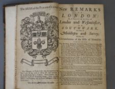 London: New Remarks of London, 8vo, half calf, wood engraved frontis piece Coat of Arms,