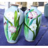 A pair of Japanese silver wire cloisonne enamel small vases, c.1900-10, each with impressed maker'