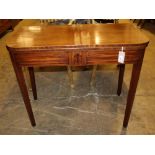 A George III mahogany D-shaped tea table with folding top, Width 90cm