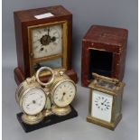 A French lacquered brass carriage timepiece combined barometer and one other, desk timepiece width