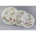 Three graduated Chinese famille rose 'deer, bamboo and lingzhi' dishes, Qianlong period (1736-95),