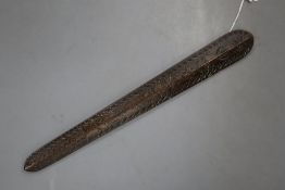 A 19th century baleen chip carved stay busk, length 17cm