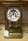 An early 20th century gilt metal four glass mantel clock, height 29cm