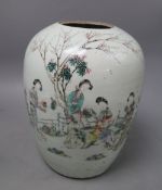 A 19th century Chinese ovoid shaped jar, painted with ladies beneath a tree (lacking cover),