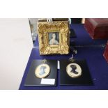 A 19th Century English School miniature portrait of a young lady in ornate gilt frame and two