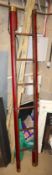 A leather and brass studded folding library ladder, width 33cm, height 205cm