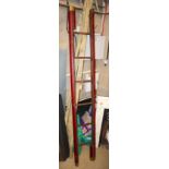 A leather and brass studded folding library ladder, width 33cm, height 205cm